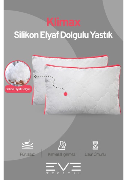 8 Adet Klimax Pembe Serisi Kılıflı Fermuarlı Klimali Antialerjik Silikon Nano Elyaf Yastık 50 x 70 cm fiyatları