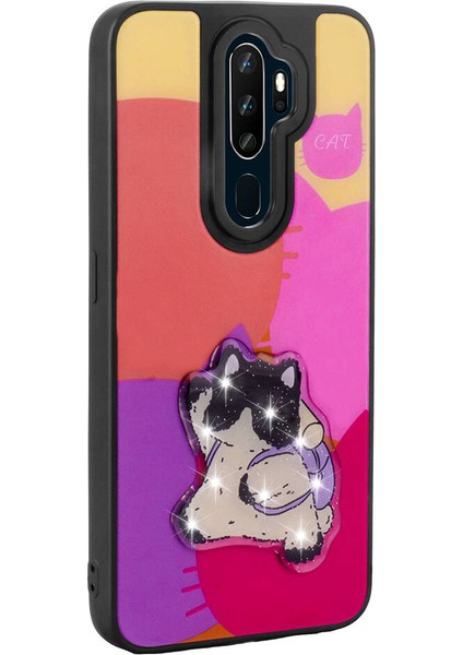 Oppo A9 2020 Kılıf Parlayan Kabartmalı Ikonik Figürlü Ardx Amas Silikon Kapak-Beyaz