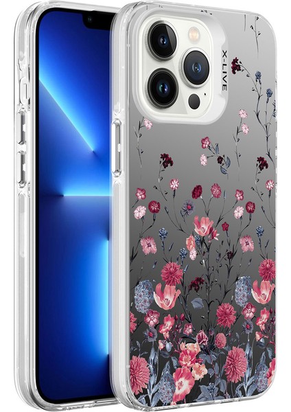 Apple iPhone 13 Pro Max Kılıf Desenli Ardx Silver Sert Kapak-Çiçek