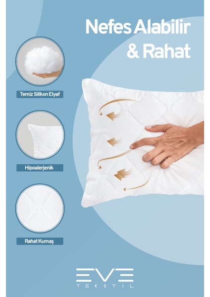 Antialerjik Vakumlu Fermuarlı Yıkanabilir Diamon Plus Kapitone Yastık 50 x 70 cm 800 gr