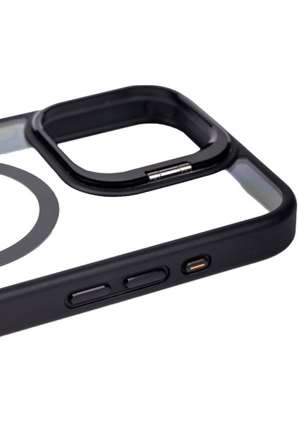 Apple iPhone 15 Pro Max Kılıf Magsafe Wireless Şarj Özellikli Standlı Ardx Magsafe Klon Lensli Kapak-Lacivert