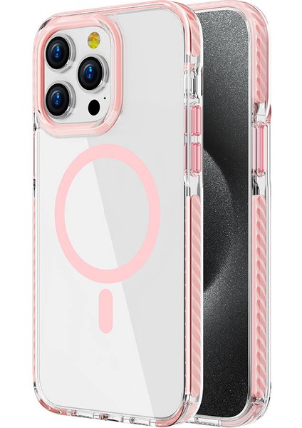 Apple iPhone 15 Pro Max Kılıf Magsafe Şarj Özellikli Airbagli Takılabilir Askı Aparatlı Ardx Nana Kapak-Pembe