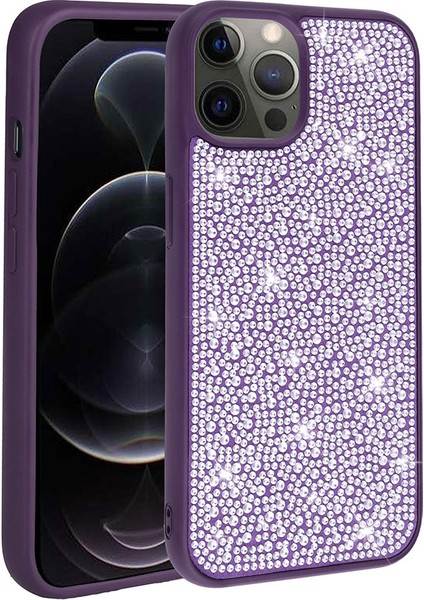 Apple iPhone 13 Pro Max Kılıf Parlak Taşlı Tasarım Ardx Ston Kapak-Derin Mor