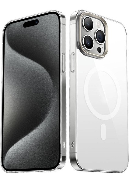 Apple iPhone 15 Pro Max Kılıf Ardx Wireless Şarj Özellikli Şeffaf G-Glass Kapak-Titanyum