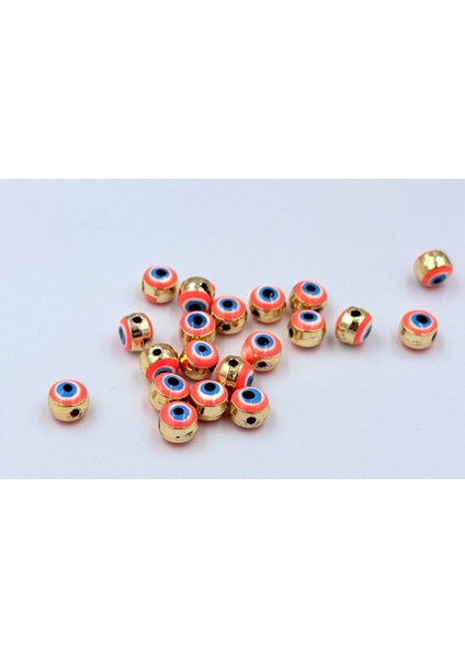 20 Adet Gold Yuvarlak Turuncu Gözlü Boncuk Kararma Yapmaz Ara Aparatı