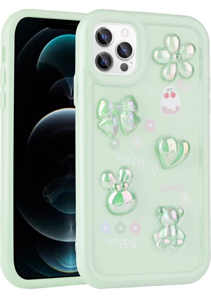 Apple iPhone 13 Pro Max Kılıf Kabartma Figürlü Parlak Ardx Toys Silikon Kapak-Açık Yeşil