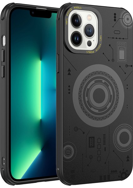 Apple iPhone 13 Pro Kılıf Ardx Wireless Şarj Özellikli Desenli Hot Kapak-Siyah