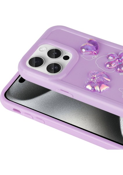Apple iPhone 15 Pro Max Kılıf Kabartma Figürlü Parlak Ardx Toys Silikon Kapak-Mor