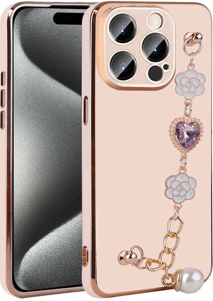 Apple iPhone 15 Pro Max Kılıf El Tutamaçlı Kamera Korumalı Ardx Taka Silikon Kapak-Pembe