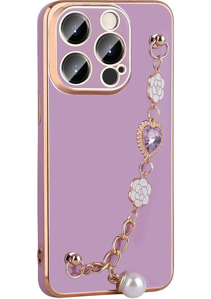 Apple iPhone 15 Pro Max Kılıf El Tutamaçlı Kamera Korumalı Ardx Taka Silikon Kapak-Pembe