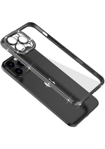 Apple iPhone 12 Pro Kılıf Kamera Korumalı Taşlı Ardx Mina Kapak-Gümüş