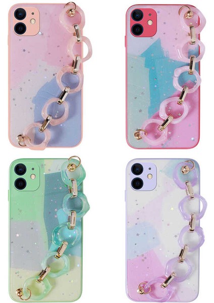 Apple iPhone 12 Kılıf Simli Desenli El Askılı Tutacaklı Ardx Elsa Silikon Kapak-Lila