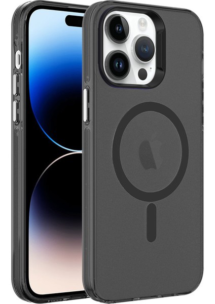 Apple iPhone 14 Pro Uyumlu Ardx Magsafe Şarj Özellikli Buzlu Transparan C-Pro Sert Kapak-Siyah