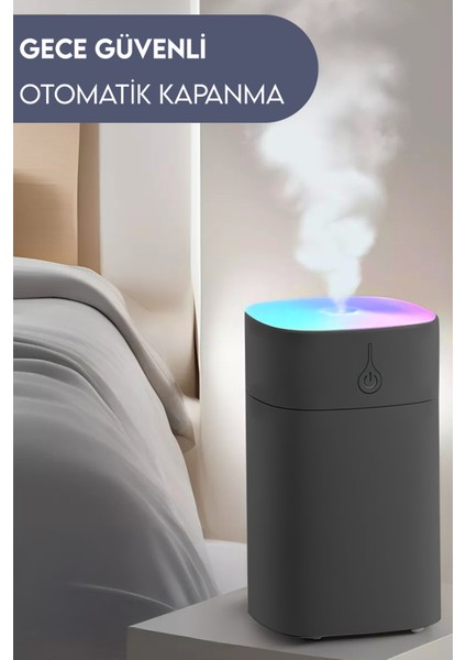 400 ml Ultrasonik Hava Nemlendirici ve Aroma Difüzörü- LED Işıklı Buhar Makinesi Siyah