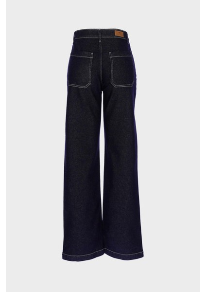 Koyu Mavi Yüksek Bel Takma Cepli Patı Fermuarlı Wideleg Jean Pantolon C 4939-005 fiyatları