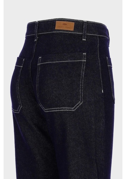 Koyu Mavi Yüksek Bel Takma Cepli Patı Fermuarlı Wideleg Jean Pantolon C 4939-005 modelleri