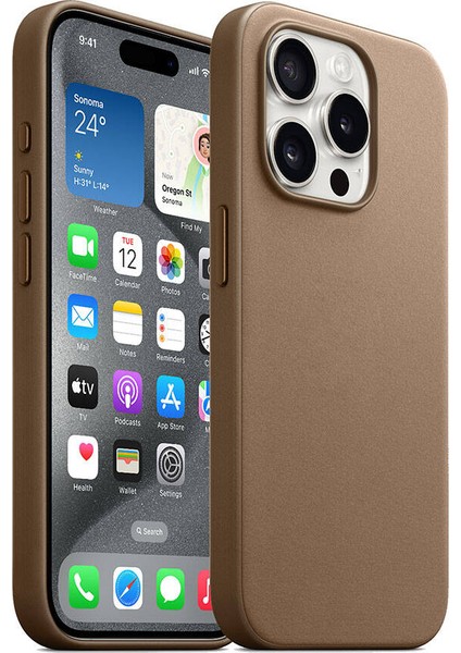 Apple iPhone 15 Pro Uyumlu Ardx Magsafe Şarj Özellikli Mikro Fiber Optimal Kapak-Kahverengi