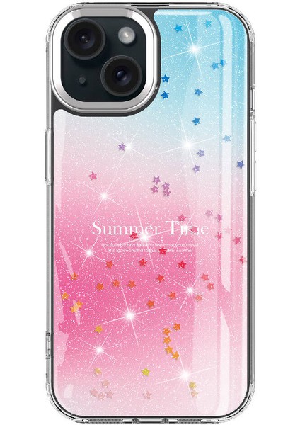 Apple iPhone 15 Plus Kılıf Simli Desenli Parlak Ardx Task Kapak-Mavi