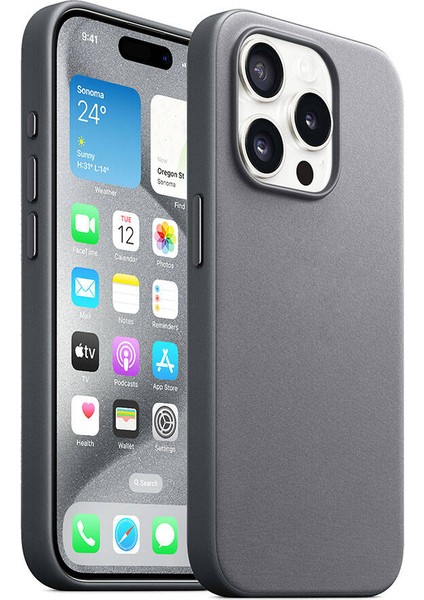 Apple iPhone 15 Pro Uyumlu Ardx Magsafe Şarj Özellikli Mikro Fiber Optimal Kapak-Gri