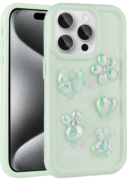 Apple iPhone 15 Pro Max Uyumlu Kabartma Figürlü Parlak Ardx Toys Silikon Kapak-Açık Yeşil