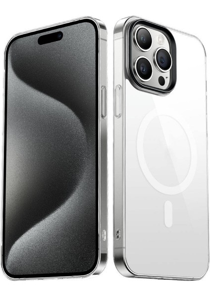 Apple iPhone 15 Pro Max Kılıf Ardx Wireless Şarj Özellikli Şeffaf G-Glass Kapak-Siyah