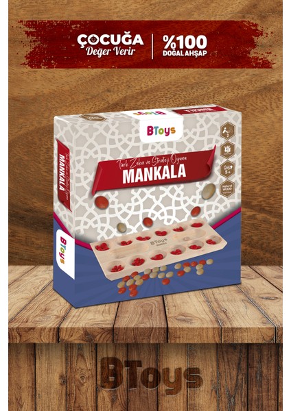 Kapaksız Mankala - Mangala - Ahşap Zeka Ve Strateji Oyunu