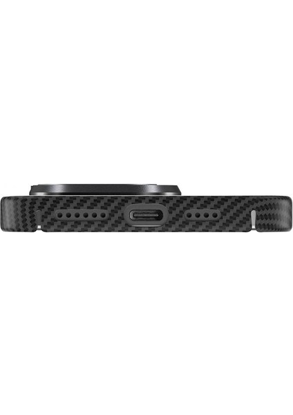 Apple iPhone 15 Pro Max Kılıf Magsafe Şarj Özellikli 600D Kevlar Ardx Krek Karbon Standlı Kapak-Siyah