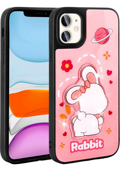 Apple iPhone 11 Kılıf Parlayan Kabartmalı Ikonik Figürlü Ardx Amas Silikon Kapak-Pembe