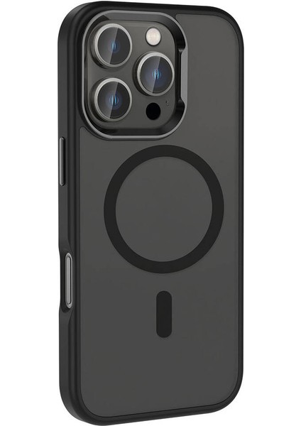 Apple iPhone 16 Pro Max Kılıf Magsafe Şarj Özellikli Parlak Kamera Çerçeveli Ardx Kost Kapak-Siyah