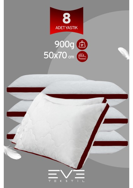 8 Adet Klimax Bordo Serisi Kılıflı Fermuarlı Klimali Antialerjik Silikon Nano Elyaf Yastık 50 x 70 cm