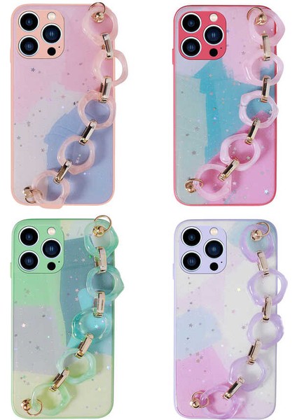 Apple iPhone 12 Pro Max Kılıf Simli Desenli El Askılı Tutacaklı Ardx Elsa Silikon Kapak-Pembe
