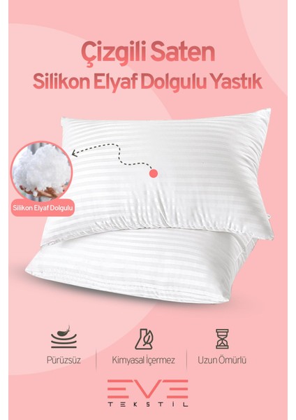 6 Adet Çizgili Saten Fermuarlı Antialerjik Yıkanabilir Silikon Elyaf Yüksek Dolgulu Yastık 900 gr fiyatları
