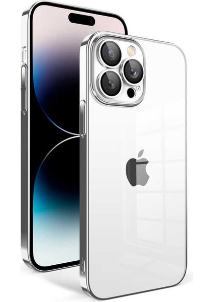 Apple iPhone 14 Pro Kılıf Kamera Korumalı Renkli Çerçeveli Ardx Garaj Kapak-Gümüş