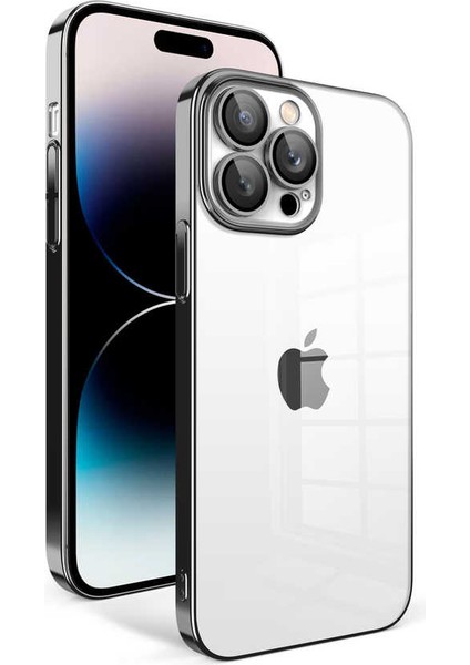 Apple iPhone 14 Pro Uyumlu Kamera Korumalı Renkli Çerçeveli Ardx Garaj Kapak-Siyah