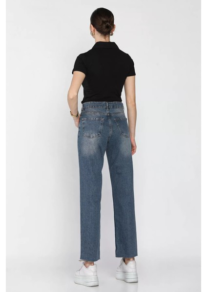 Kadın Kesik Paça Mom Jean Kot Pantolon P-00016348 fırsatları