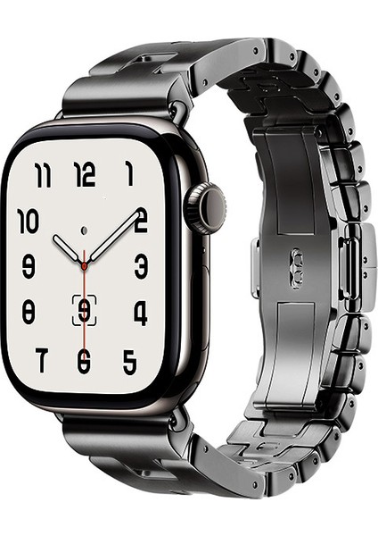 Apple Watch 7 45MM Zore KRD-125 Metal Kordon Strap Kayış-Siyah