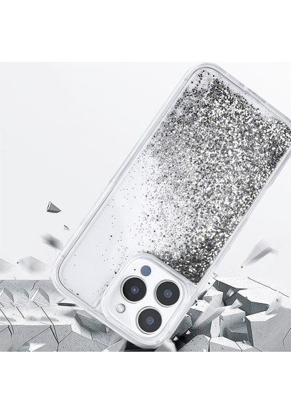 Apple iPhone 14 Pro Max Uyumlu Kılıf Sıvılı Simli Şeffaf Arka Yüzey Ardx Keto Silikon Kapak-Gümüş