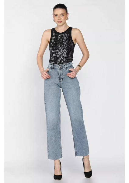 Kadın Kesik Paça Mom Jean Kot Pantolon P-00016348