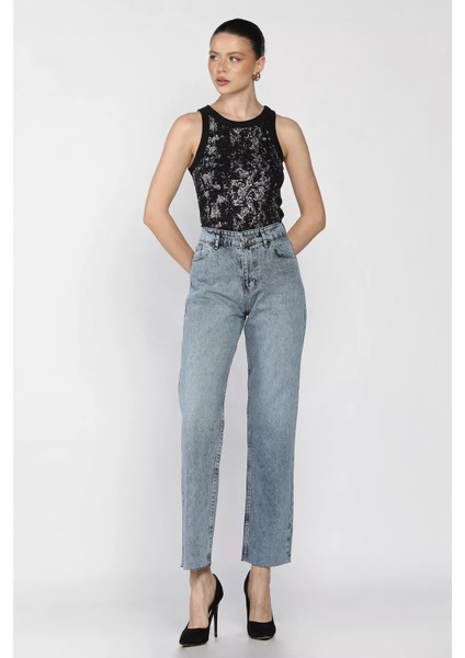 Kadın Kesik Paça Mom Jean Kot Pantolon P-00016348