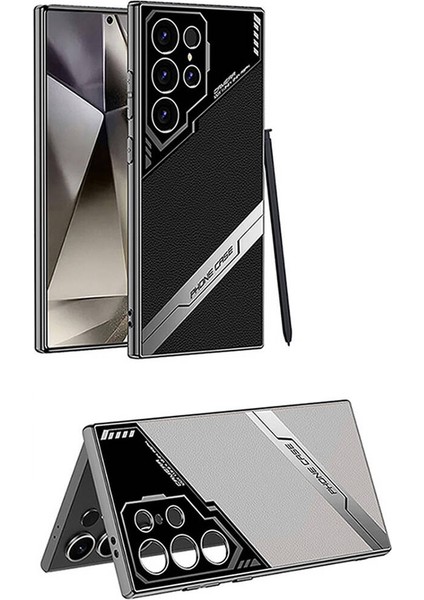 Galaxy S24 Ultra Kılıf Kamera Korumalı Suni Deri Tasarım Ardx Yeni Seri Procase Kapak-Titanyum-Gri