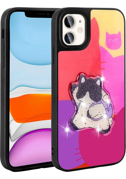 Apple iPhone 11 Kılıf Parlayan Kabartmalı Ikonik Figürlü Ardx Amas Silikon Kapak-Mor