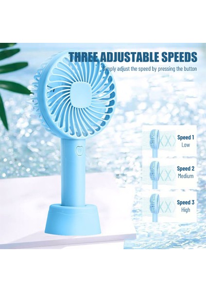 Taşınabilir Mini Fan 3 Hız 1200MAH USB Şarj Edilebilir Mavi (Yurt Dışından)
