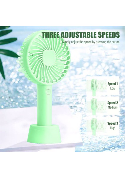 Taşınabilir Mini Fan 3 Hız 1200MAH USB Şarj Edilebilir Yeşil (Yurt Dışından)