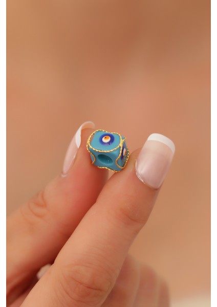 14 Ayar Altın Mavi Gözlü Küçük Boy Telkari Hülyam Boncuk