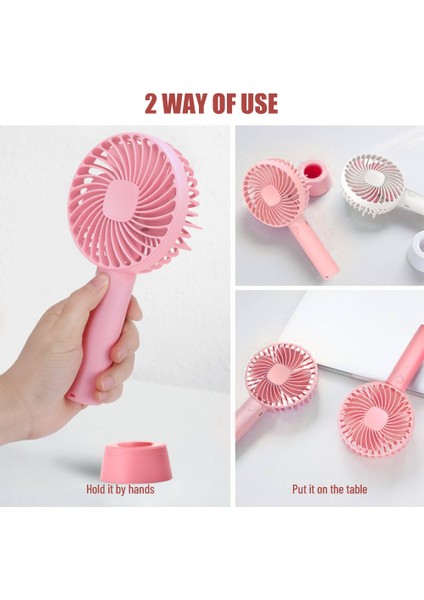 Taşınabilir Mini Fan 3 Hızlı 1200MAH Şarj Edilebilir Pembe (Yurt Dışından)
