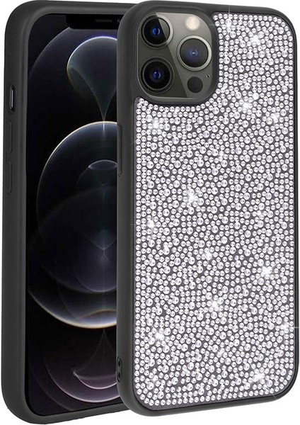 Apple iPhone 13 Pro Kılıf Parlak Taşlı Tasarım Ardx Ston Kapak-Siyah