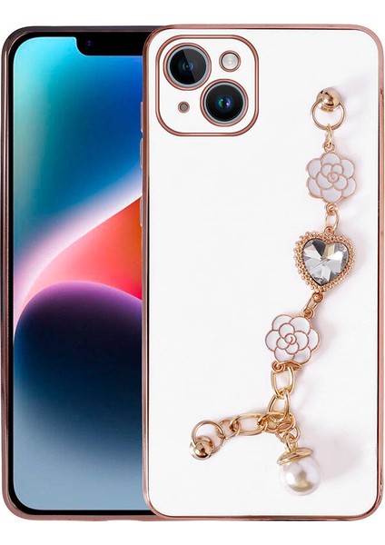Apple iPhone 15 Plus Kılıf El Tutamaçlı Kamera Korumalı Ardx Taka Silikon Kapak-Beyaz
