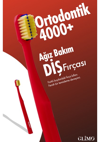 Ortodontik Diş Fırçası 4000 | Fda Onaylı,bpa Içermez,diş Teli Temizliği | 0,12 Mm Fırça Kılı, Bordo