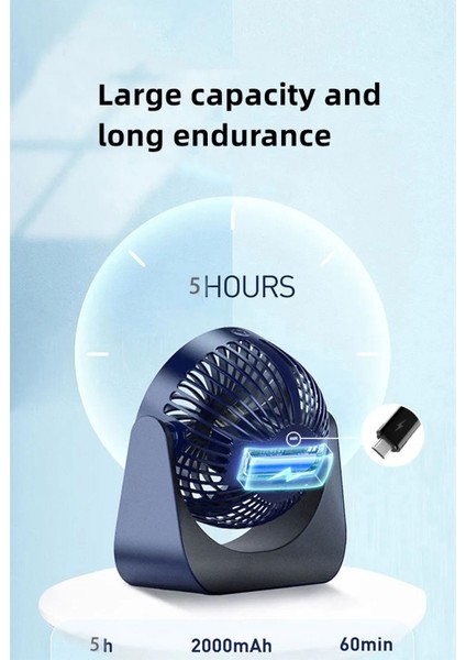 USB Şarj Edilebilir 360° Dönen 3 Hızlı Lı Fan (Yurt Dışından)