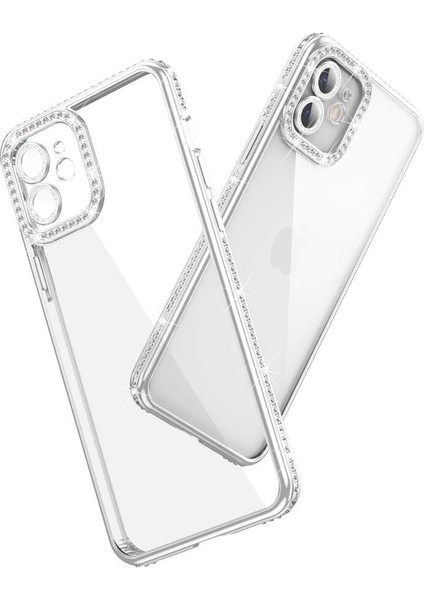 Apple iPhone 12 Kılıf Kamera Korumalı Taşlı Ardx Mina Kapak-Lila